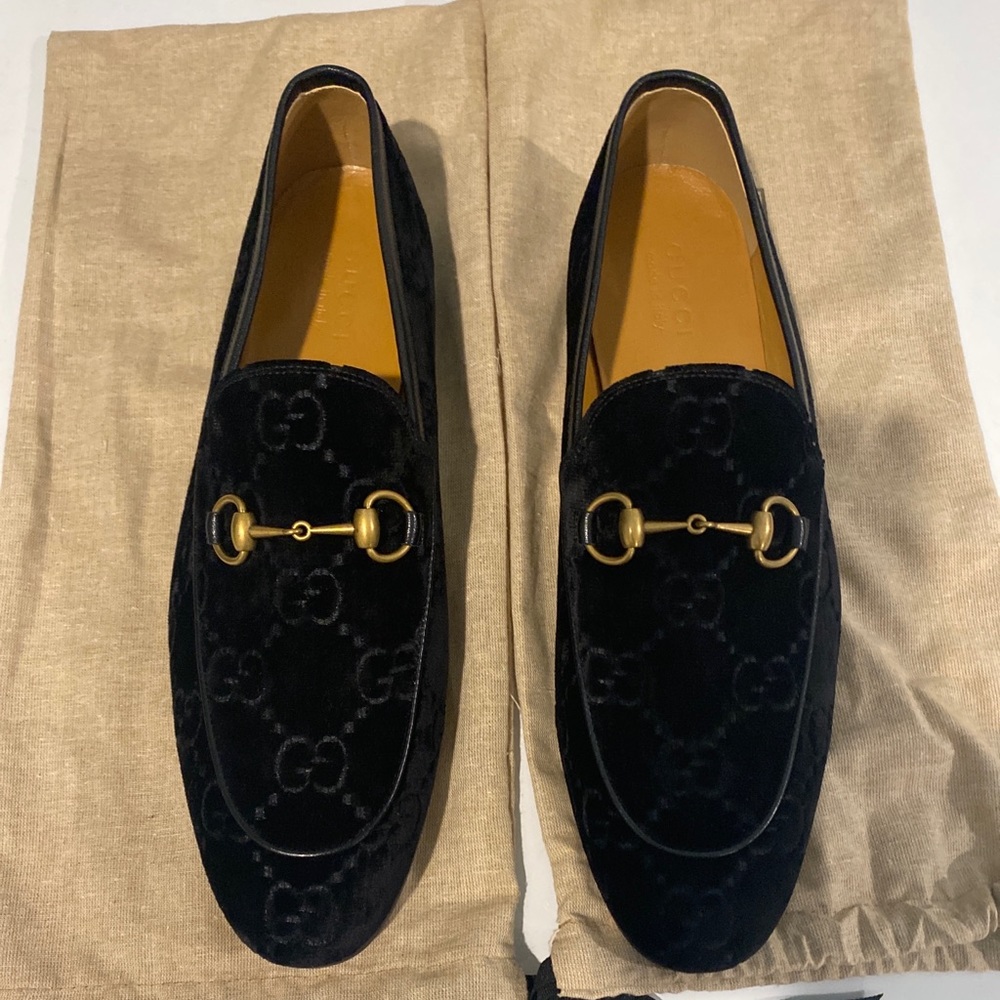 Men Gucci Jordaan GG velvet loafers Size 11.5 Us UK 11 New/w shoe Dusters & Box